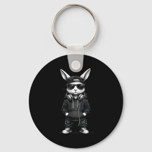 Cool Bunny With Sungles Cap Happy Easter Day Boys Keychain