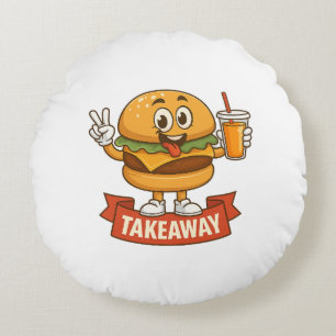 Cool Burger Buddy with Juice – Fun Cartoon Charact Round Pillow