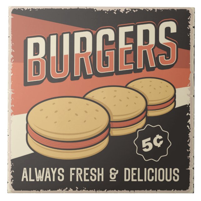 Cool burger retro vintage  tile (Front)