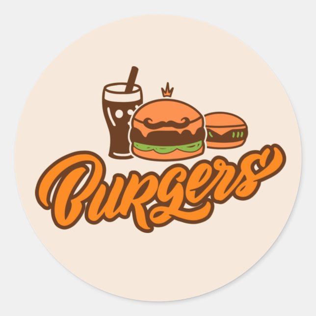 cool burger vendors word art classic round sticker (Front)