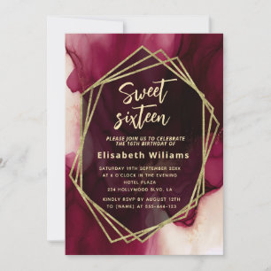 Cool burgundy Abstract alcohol ink geometrical Invitation