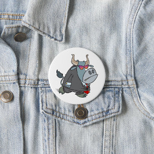 Cool Business Bull in Suit with Sunglasses 3 Inch Round Button