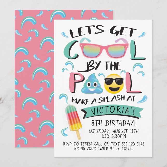 Cool by the Emoji Pool Birthday Party Invitation (Front/Back)
