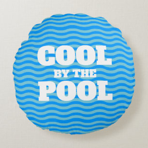 Cool by the pool cute blue water wavy lines round pillow