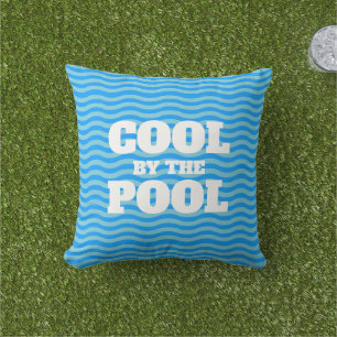 Cool by the pool funny blue water wave lines outdoor pillow