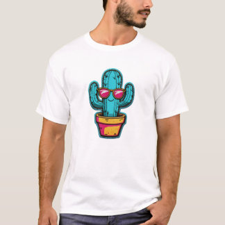 Cool Cactus Patch – Retro Sunglasses Embroidered T-Shirt