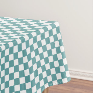 Cool Cadet Blue White Chequered Pattern Home Decor Tablecloth