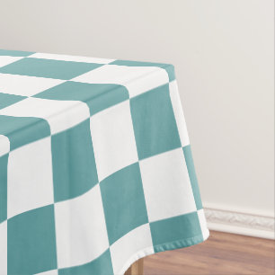 Cool Cadet Blue White Retro Chic Checkered Pattern Tablecloth