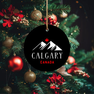 Cool Calgary Canada Mountains Maple Leaf Dark Ceramic Ornament