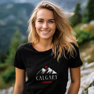 Cool Calgary Canada Mountains Maple Leaf Dark T-Shirt