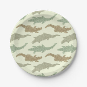 Cool Camo Alligators - seamless pattern. Paper Plate
