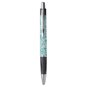 Cool camo teal on light blue background pen