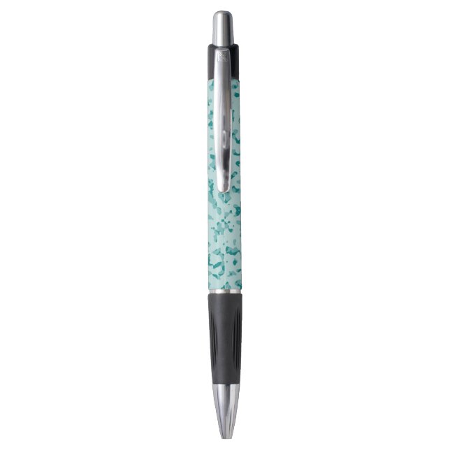 Cool camo teal on light blue background pen (Back (Vertical))
