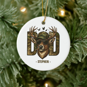 Cool Camouflage Dad – Deer with Sunglasses Ceramic Ornament