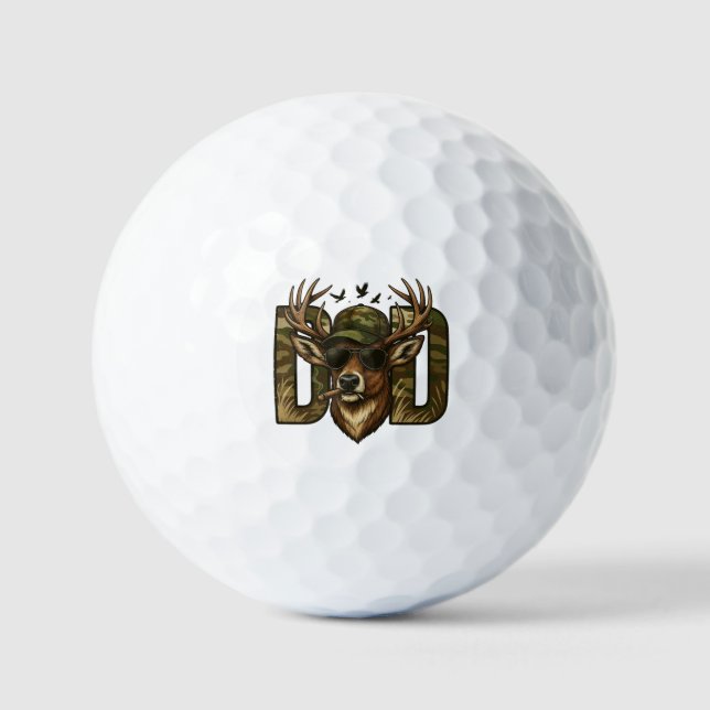 Cool Camouflage Dad – Deer with Sunglasses Golf Balls (Front)