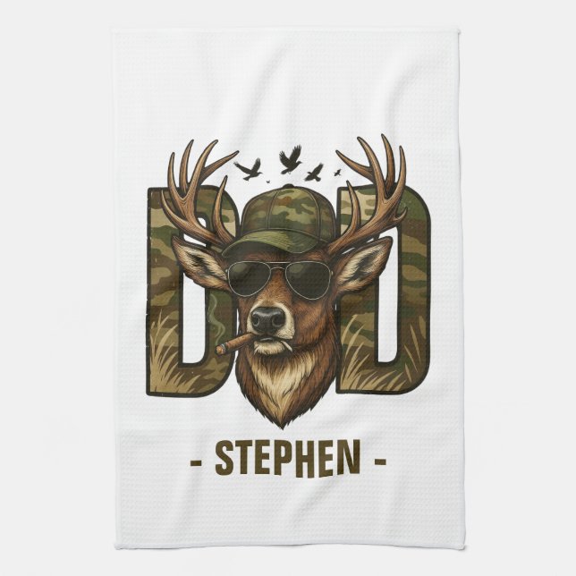 Cool Camouflage Dad – Deer with Sunglasses Kitchen Towel (Vertical)