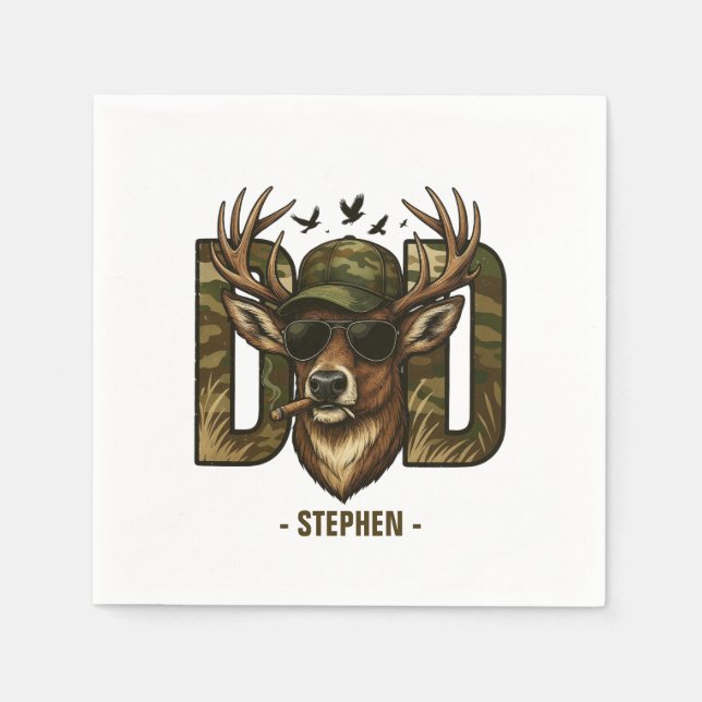 Cool Camouflage Dad – Deer with Sunglasses Napkin (Front)