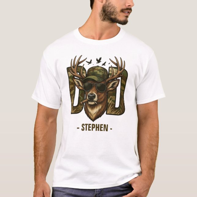 Cool Camouflage Dad – Deer with Sunglasses T-Shirt (Front)