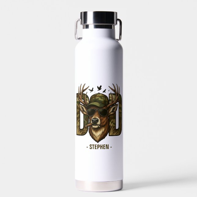 Cool Camouflage Dad – Deer with Sunglasses Water Bottle (Front)