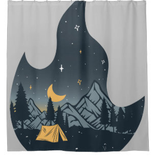 Cool Camping Camper Campfire Under Stars Mountains
