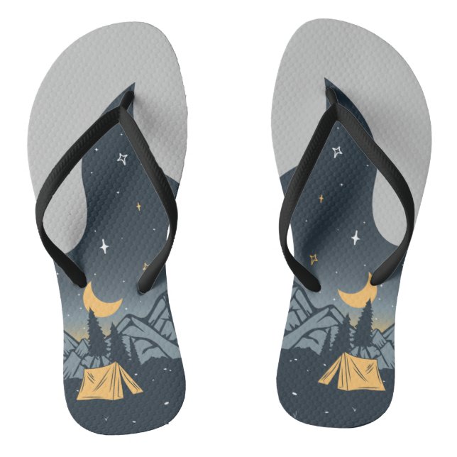 Cool Camping Camper Campfire Under Stars Mountains Flip Flops (Footbed)