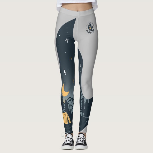 Cool Camping Camper Campfire Under Stars Mountains Leggings (Front)