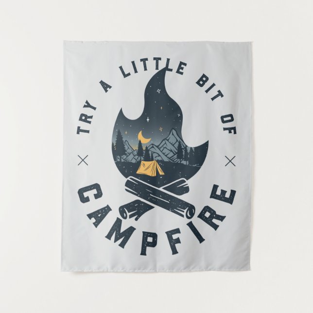 Cool Camping Camper Campfire Under Stars Mountains Tapestry (Front)