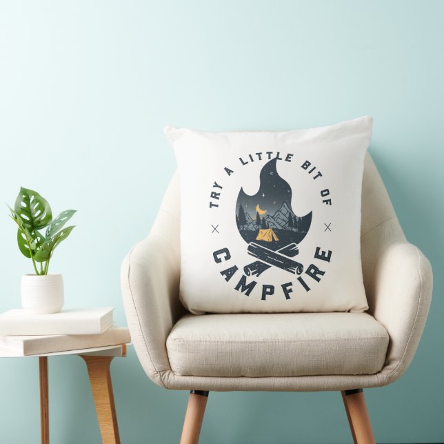 Cool Camping Camper Campfire Under Stars Mountains Throw Pillow (Chair)