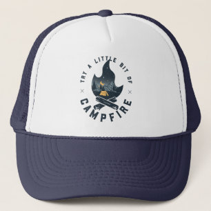 Cool Camping Camper Campfire Under Stars Mountains Trucker Hat