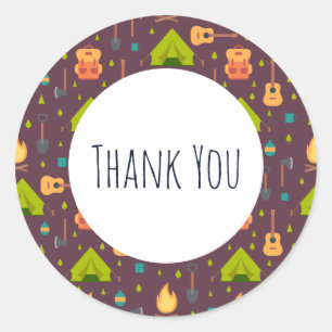 Cool Camping Design Outdoorsy Pattern Thank You Classic Round Sticker