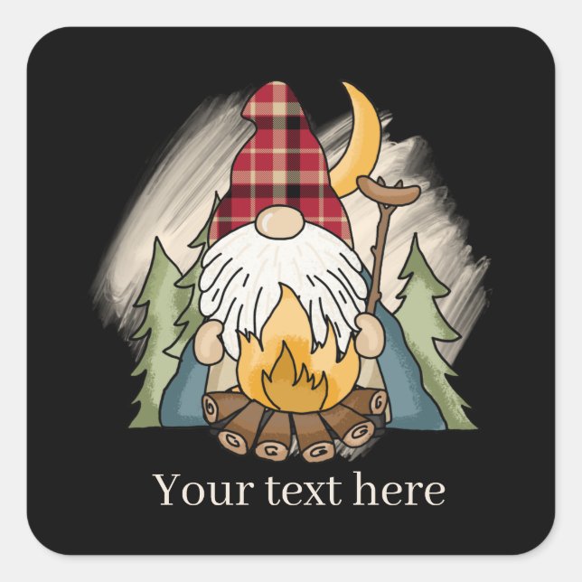 cool camping gnome add text  square sticker (Front)
