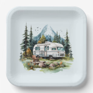 Cool camping lovers party paper plate