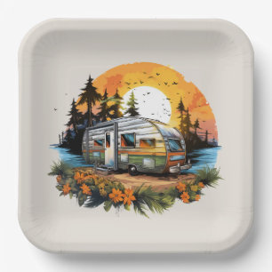 Cool camping lovers party paper plate