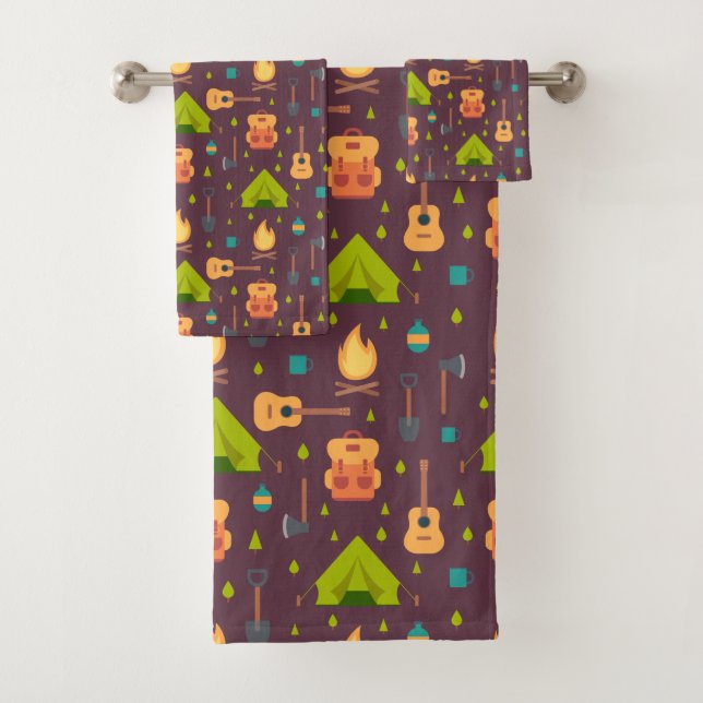 Cool Camping Pattern Outdoorsy Design Bath Towel Set (Insitu)