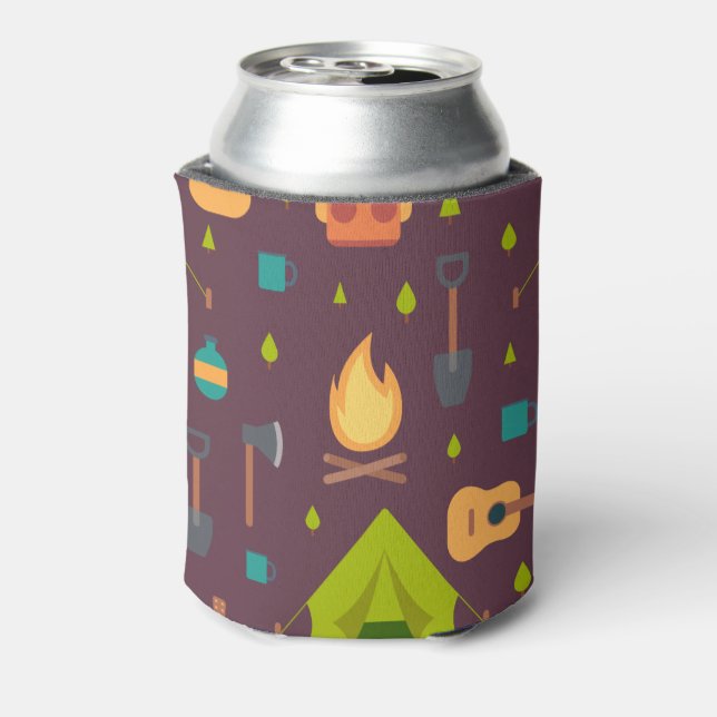 Cool Camping Pattern Outdoorsy Design Can Cooler (Can Back)