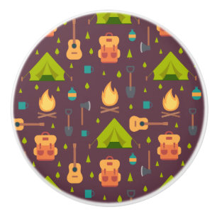 Cool Camping Pattern Outdoorsy Design Ceramic Knob