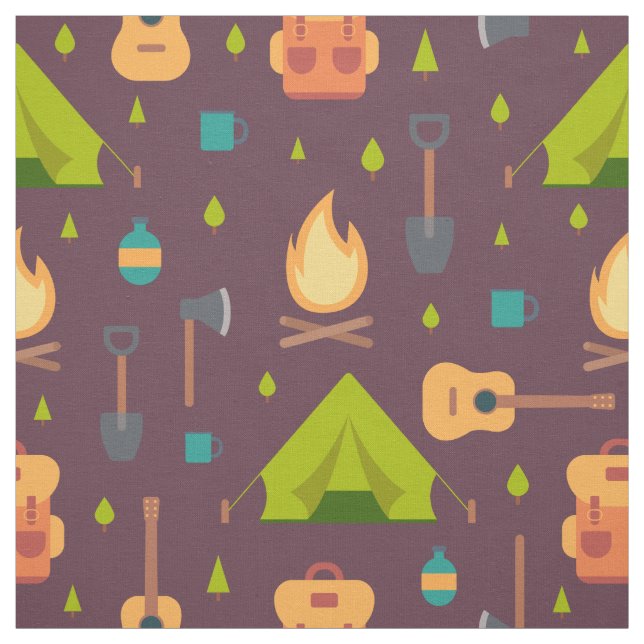 Cool Camping Pattern Outdoorsy Design Fabric (Swatch)