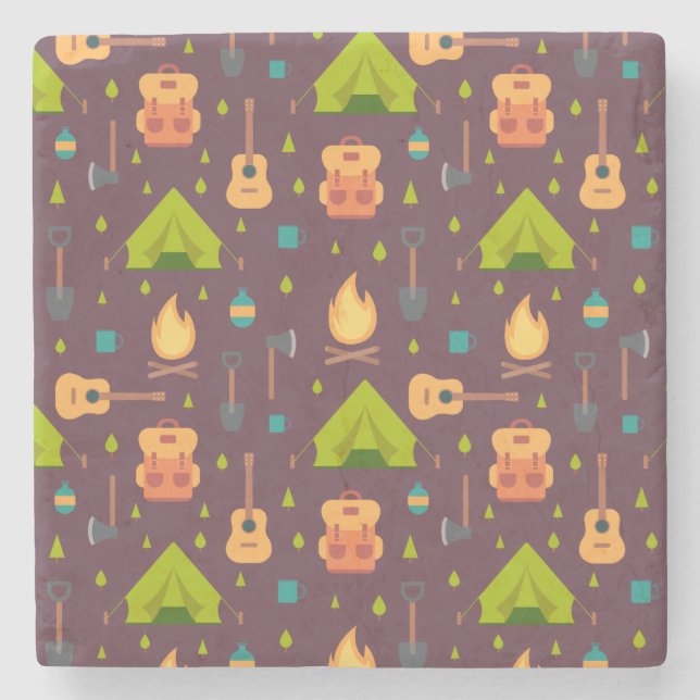 Cool Camping Pattern Outdoorsy Design Stone Coaster (Front)