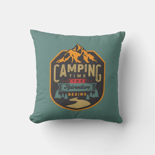 cool camping time adventure word art throw pillow (Front)