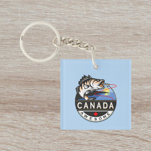 Cool Canada Awesome Outdoors Fishing Crest Keychain