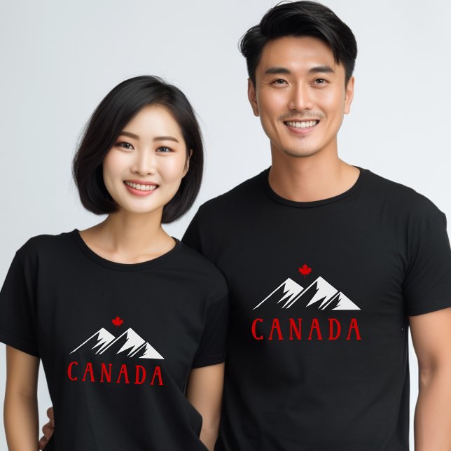 Cool Canada Mountains Canadian Maple Leaf Dark T-Shirt (Creator Uploaded)