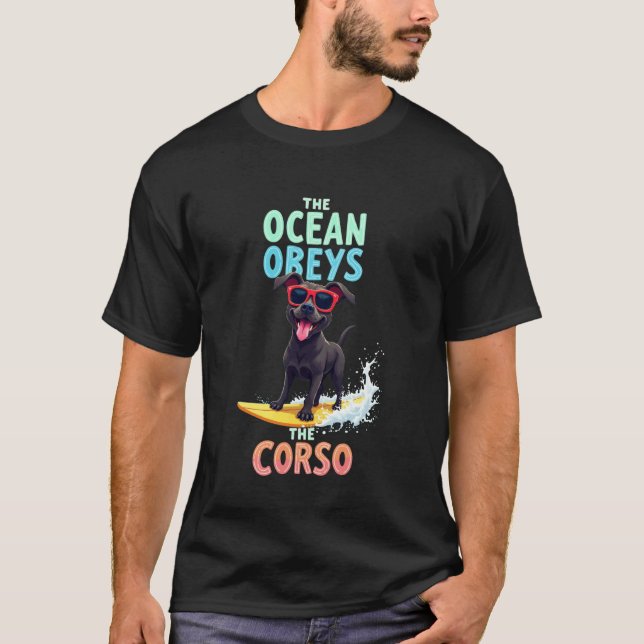 Cool Cane Corso Surfing Dog T-Shirt (Front)