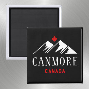 Cool Canmore Canada Mountains Maple Leaf Dark Magnet
