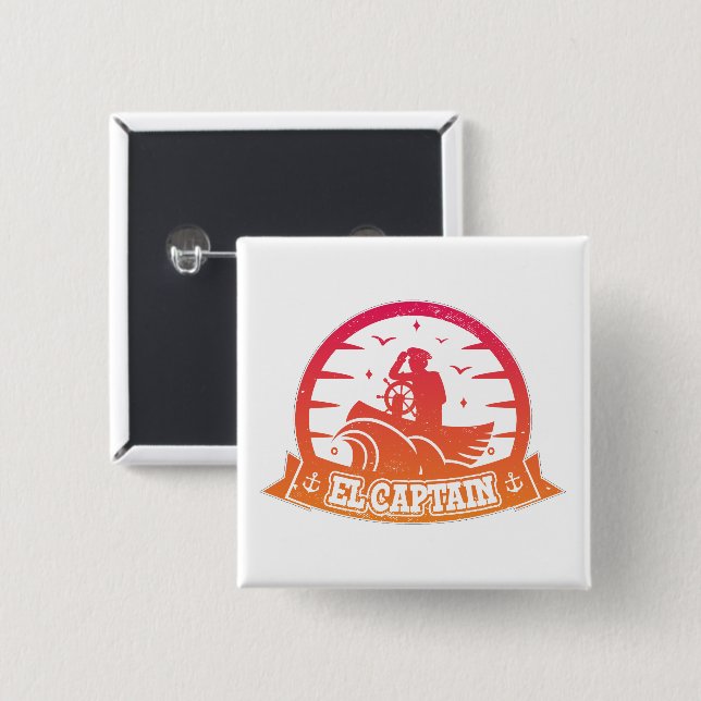 Cool Captain Anchor Boat And Sailing Retro 2 Inch Square Button (Front & Back)