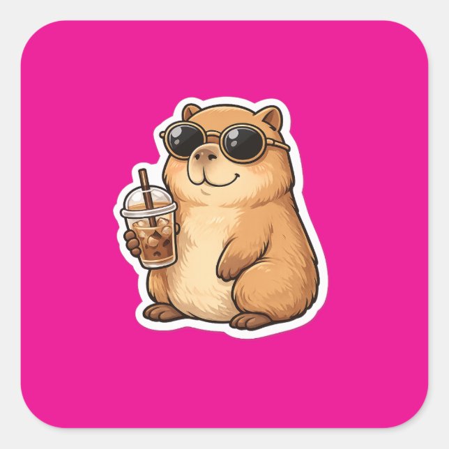 Cool Capybara Coffee Sticker | Cute Funny Animal C (Front)