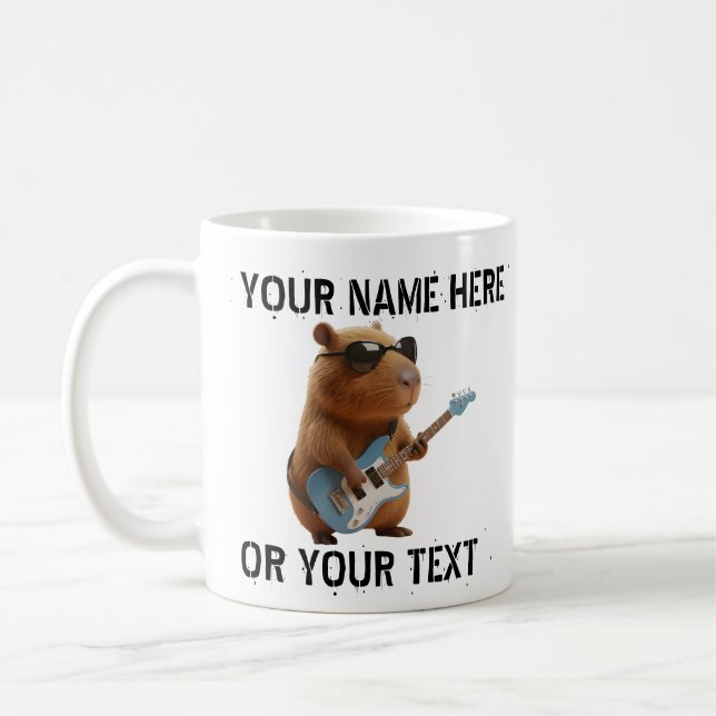 Cool Capybara Playing Guitar Graphic Classic Mug (Left)