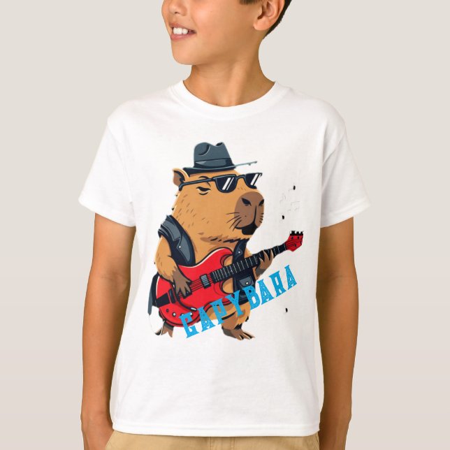 Cool Capybara Rock Star Electric Guitar Player T-Shirt (Front)
