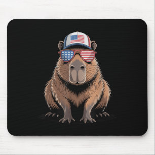 Cool Capybara Usa Flag Sungles Independence 4th Of Mouse Pad