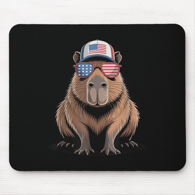 Cool Capybara Usa Flag Sungles Independence 4th Of Mouse Pad (Front)
