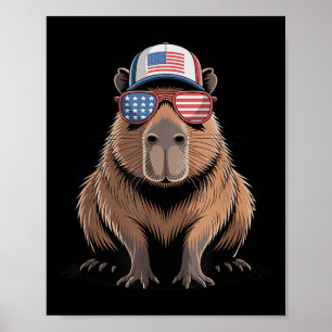 Cool Capybara Usa Flag Sungles Independence 4th Of Poster